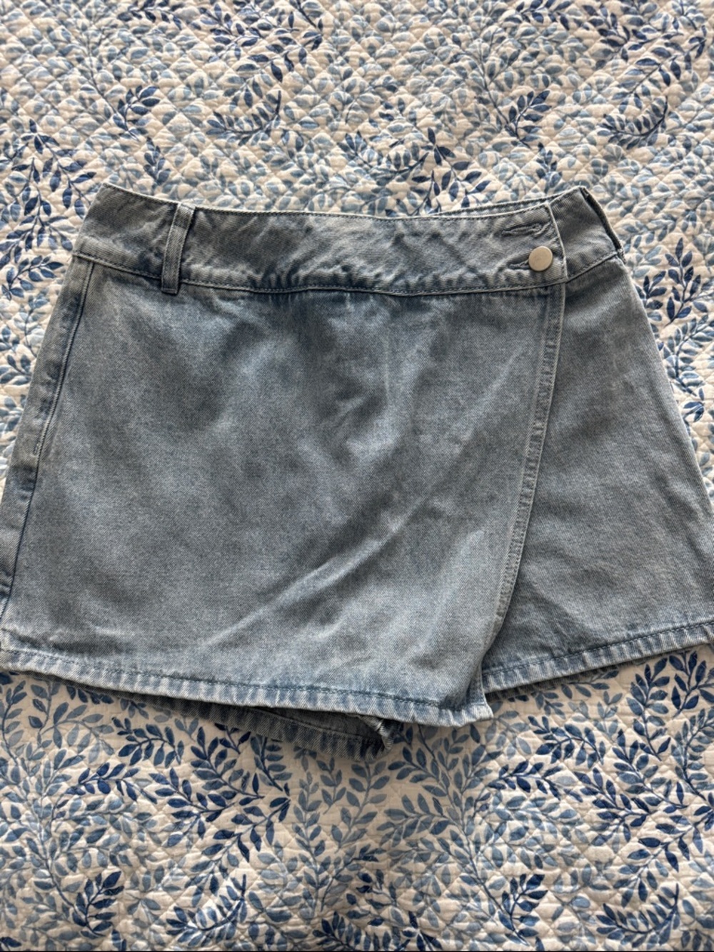 Light Wash Denim Skort with Wrap Front Sz M
